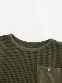 Cozy Pixies Young Boy Casual Solid Color Front Pocket Round Neck Long Sleeve Pullover - Blue - View 5
