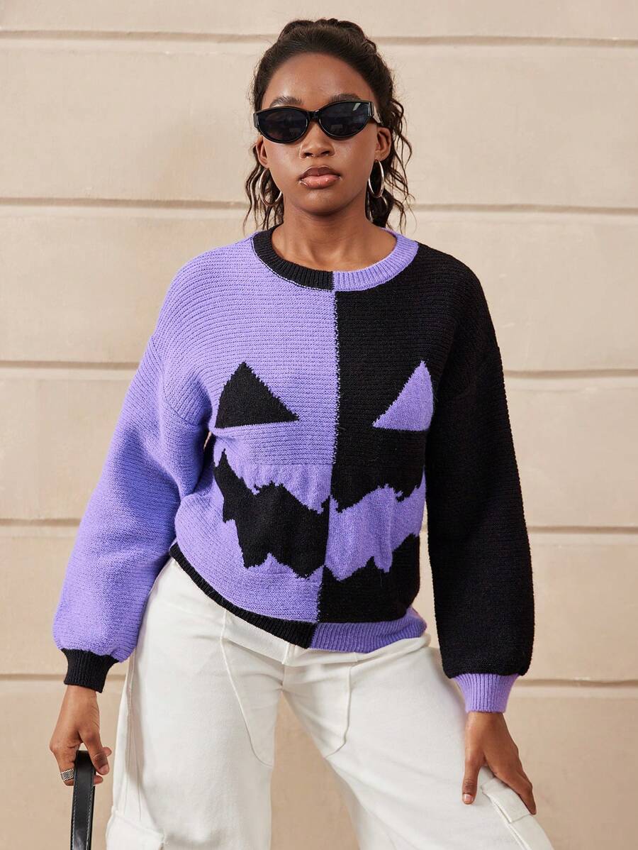 SHEIN Teen Girl Funny Halloween Graphic Crew Neck Casual Streetwear Sweater, Suitable For Autumn And Winter, For Halloween Party - Multicolor - View 1