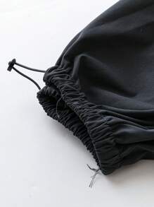 SHEIN LUNE 大码女式纯色抽绳腰部工装口袋休闲裤 - 灰色 - 查看 3