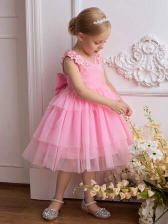 SHEIN Glamorique Kids Neues Prinzessin Mädchen Kleid 2022 aus Federn und Tüll in Lila und Rosa für Partys, Mädchen Weihnachtsparty Abendkleid, Kinder Bühnenkostüm