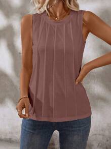 EMERY ROSE Women's Solid Color Round Neck Toothpick Design Casual Tank Top, Summer - Dusty Pink - View 3