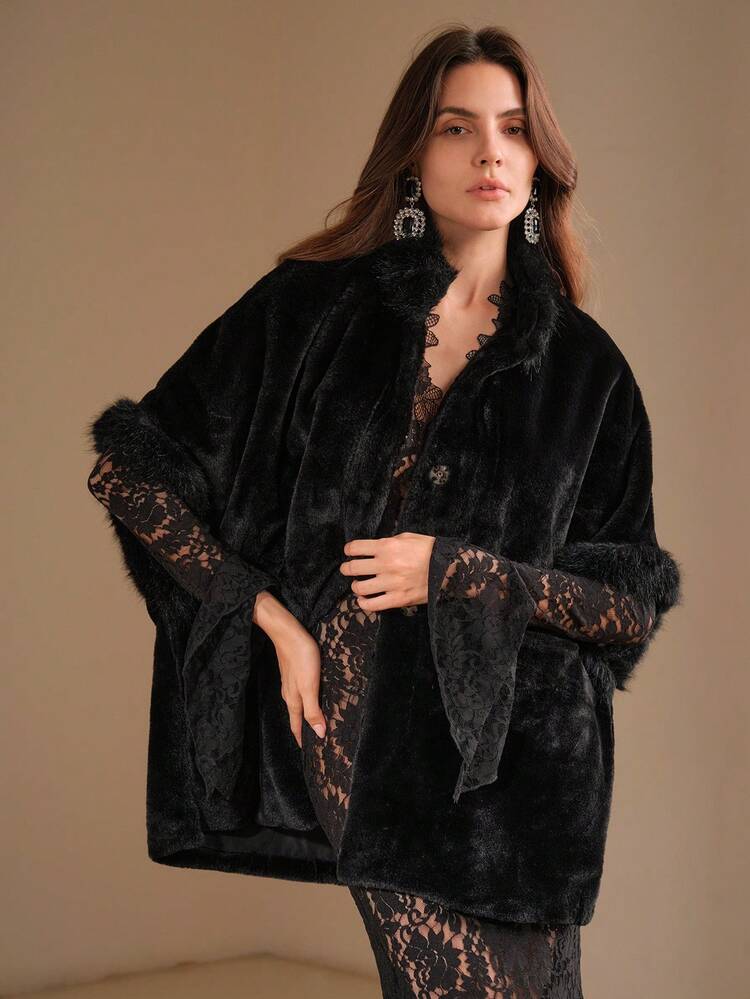 Capa con cuello esponjoso, chal, abrigo para mujeres