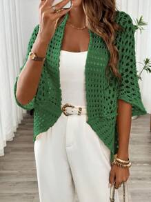 SHEIN LUNE Áo khoác cardigan dáng rộng khoét lỗ tay dơi thanh lịch mùa xuân/hè dành cho nữ - màu xanh lá - Xem 4