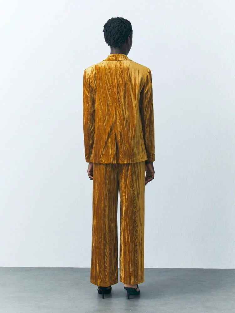 SHEIN Maija Women Autumn Fashion Velvet Blazer & Pants Suit Set Old Money