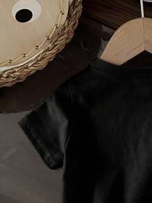 Baby Girls' Crew Neck Floral Print Casual Blouse, Spring/Summer - Black - View 3