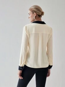 MOTF PREMIUM CONTRAST TRIM LONG SLEEVE SHIRT - Black and White - View 2