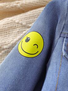 SHEIN Bộ 2 chiếc/Bộ áo khoác denim thường ngày cho bé gái mới biết đi có họa tiết nhuộm loang và váy lưới màu hồng, thích hợp cho tiệc tùng và tụ tập vào mùa thu - Màu xanh lam - Xem 7