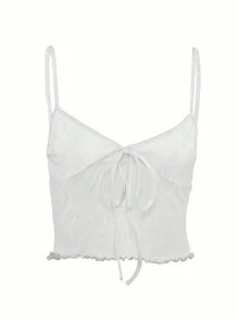 SHEIN EZwear 女士纯色网眼吊带背心（配领带） - 白色 - 查看 3