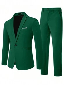 Manfinity Mode Men Solid Single Button Long Sleeve Blazer & Suit Pants