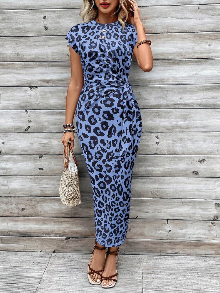 Chiquease Women's Leopard Print Round Neck Short Sleeve Dress - Multicolor - View 3