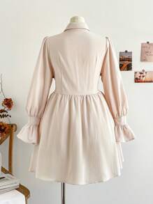 Soleia 度假大码女式休闲度假两件套卡其色拼布棕色灯芯绒背心齐腰连衣裙 - 彩色 - 查看 2