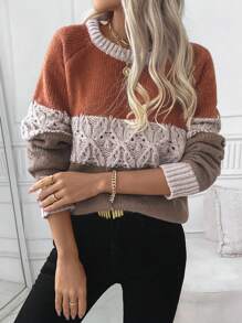 EMERY ROSE Women's Autumn Winter Contrast Color Round Neck Raglan Long Sleeve Loose Casual Sweater, Knit Pullover Fall - Multicolor - View 1