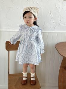 SHEIN Baby Mädchen bequemes & elegantes Kleid mit Blume Muster und abnehmbarem Kragen, Herbst/Winter