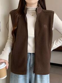 DAZY 女士休闲纯色保暖宽松上衣，秋冬季 - 棕色 - 查看 5