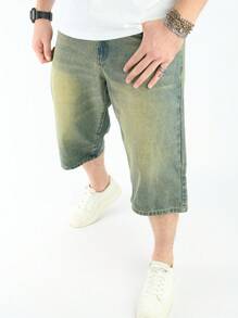 Manfinity Homme 大码男式休闲多口袋直筒 7/10 长度牛仔短裤 - 銅色 - 查看 3