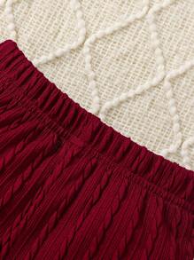 SHEIN 女婴 2 件冬季针织花卉刺绣蝴蝶套装 - 长袖上衣和裤子 - 酒紅色 - 查看 6