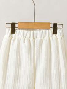 1pc Tween Girl Lace Flared Pants, Wide Leg, Long Length - White - View 4