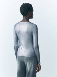 Maija Damska koszulka w jednolitym kolorze, minimalistyczna, do noszenia na co dzień, z okrągłym dekoltem i długim rękawem, jesienne stylizacje