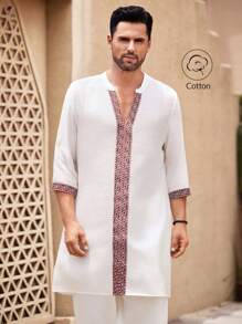 Manfinity KASUA Áo sơ mi chui đầu bằng vải lanh dài tay 3/4 dành cho nam - trắng - Xem 1