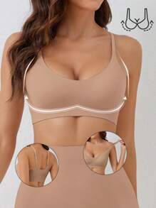 Ocili Áo ngực không dây dây mảnh màu trơn dành cho nữ - Cà phê nâu - Xem 7