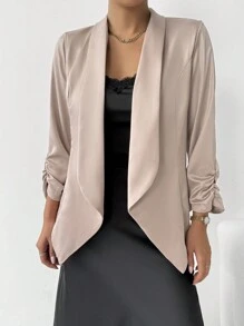Chiquease Women's Casual Solid Color Lapel Blazer Jacket For Spring And Fall - Champagne - View 5