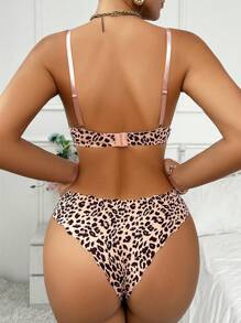 2-Piece Ladies Casual Leopard Print Wire Free Bra Set - Multicolor - View 2