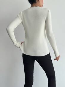 EURMUSE Solid Ribbed Knit Jumper - White - View 2