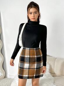 3pcs Teen Girls Plaid Suit Set: Blazer Vest Pencil Skirt, Fitted Blouse, Casual To Formal Wear, Autumn Winter - Multicolor - View 6