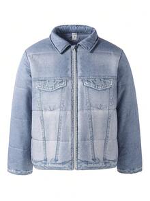 Gepolsterte Jacke mit Kragen und Aufdruck für Teenager Jungen, Streetwear Style - Blau - Übersicht 1