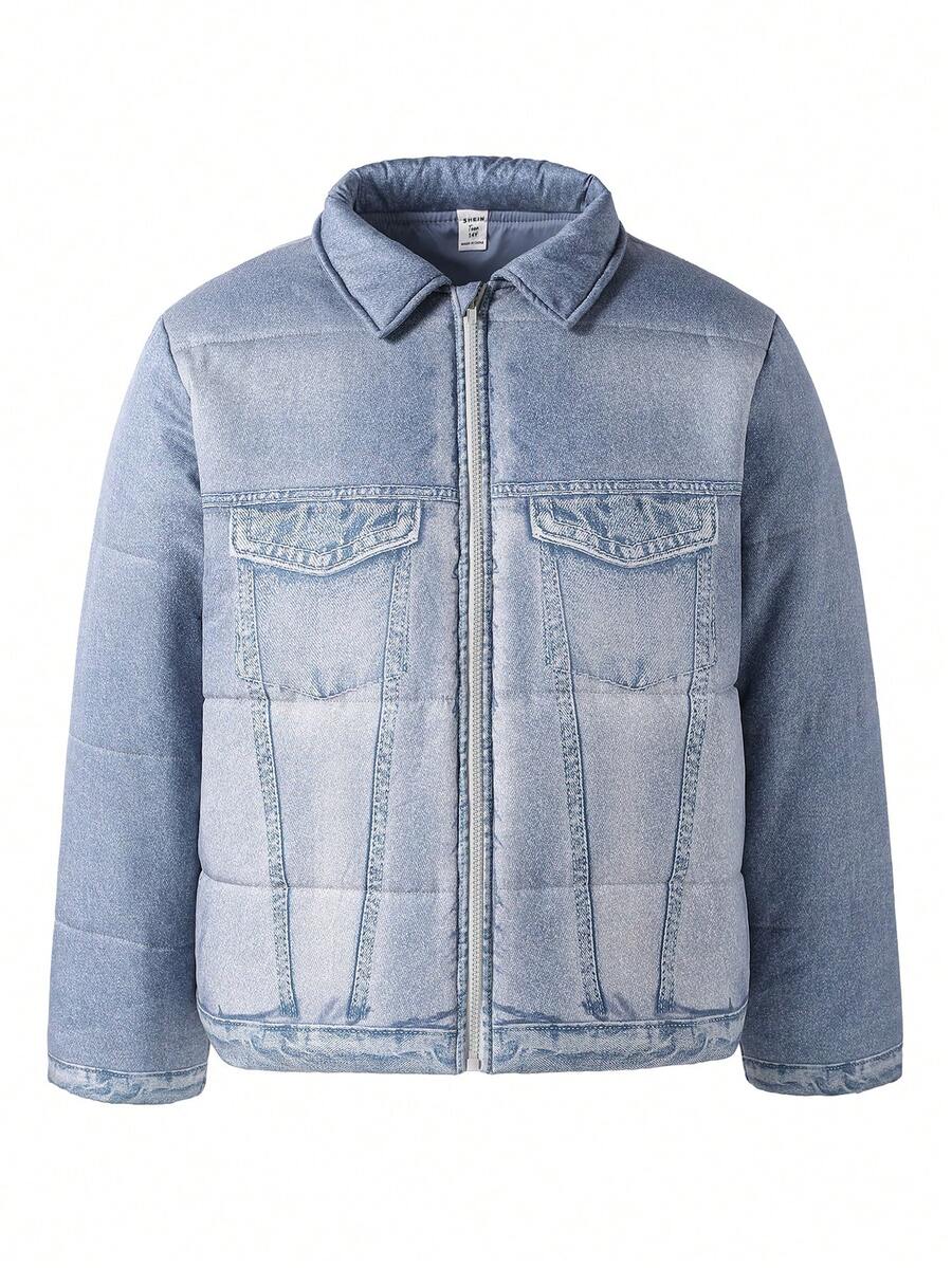 Gepolsterte Jacke mit Kragen und Aufdruck für Teenager Jungen, Streetwear Style - Blau - Übersicht 1