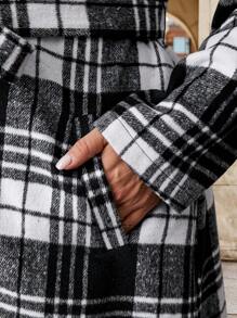 SHEIN Clasi Plus Size Women's Black And White Plaid Metal Button Cinched Waist Jacket, Autumn/Winter