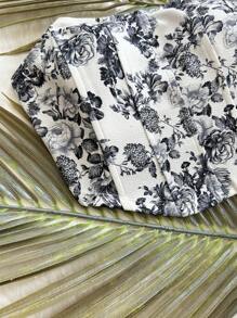 Soleia Vestido versátil para la temporada de bodas, playa, festivales de música y estilo bohemio de verano, elaborado con tela de punto estampada con un diseño floral de teñido anudado en blanco y negro, decorado con una línea de espina de pez y con espalda abierta.