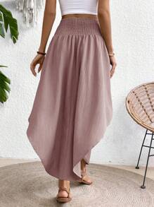 Breezaya Random Print Solid Color Asymmetric Hem Skirt