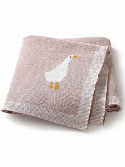 可爱卡通鹅图案针织婴儿毯、新生儿襁褓包、婴儿车罩、午睡毯、四季爱情情人节