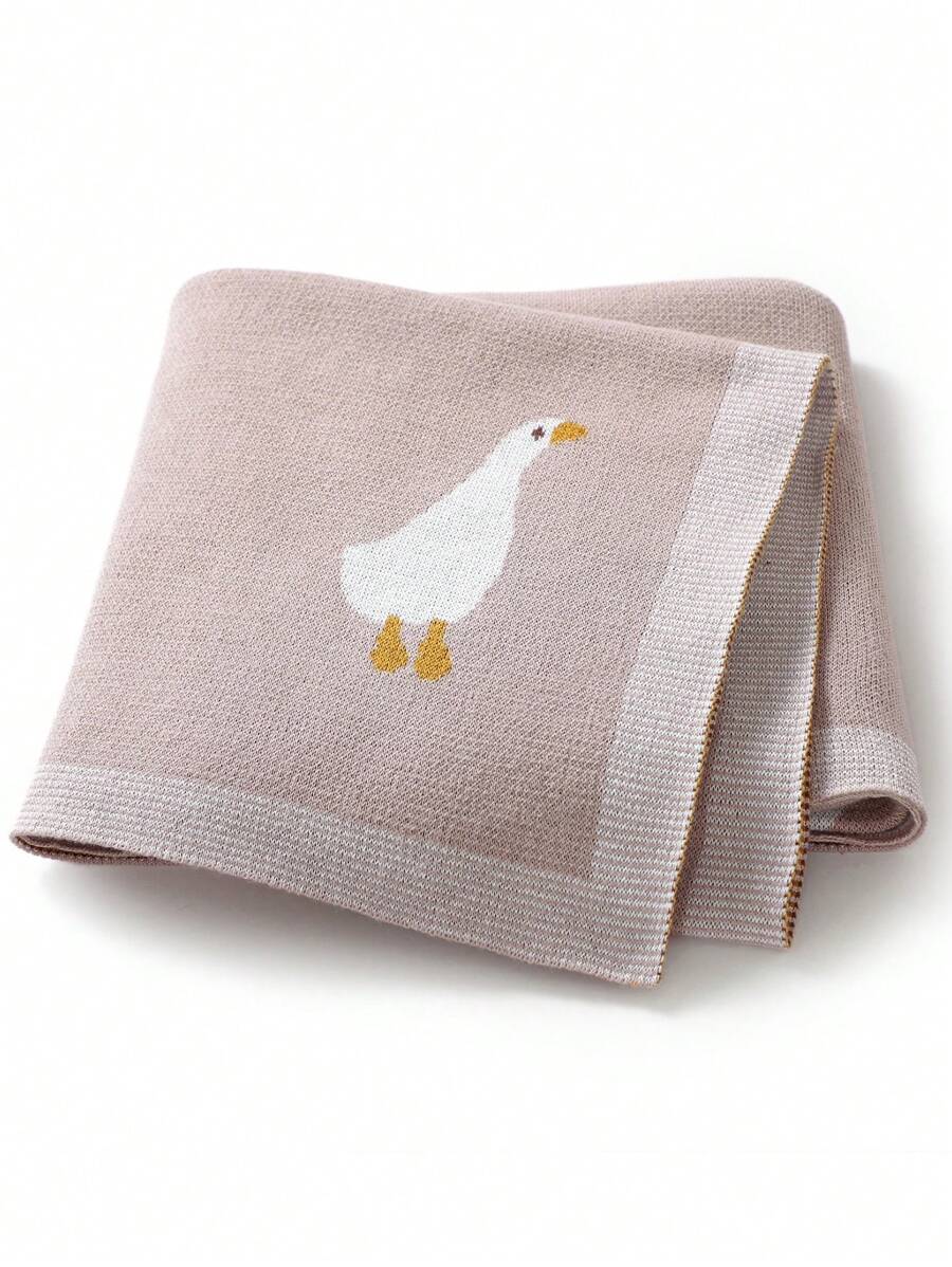 可爱卡通鹅图案针织婴儿毯、新生儿襁褓包、婴儿车罩、午睡毯、四季爱情情人节