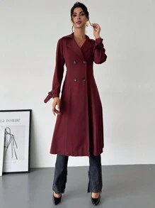 SHEIN Privé Abrigo trench largo elegante, de doble pechera y cintura ceñida en línea A para mujer