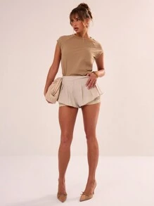 MUSERA Short plissé avec doublure en dentelle, style bohème d'été, mignon pour les vacances - Gris - Voir 4