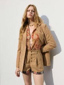 Maija Women's Solid Color Lapel Collar Long Sleeve Blazer And Floral Print Shorts Casual Suit Set, Spring Autumn