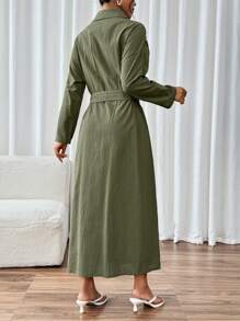 Mulvari 女士花卉刺绣落肩长袖优雅朴素长裙 - 綠色 - 查看 2