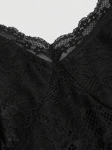 SHEIN MOD 女士纯色蕾丝拼接细肩带性感连衣裙、返校节连衣裙、早午餐女装、茶会连衣裙、派对女装连衣裙 - 黑色 - 查看 3