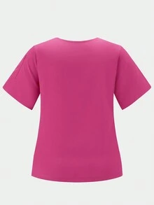 SHEIN TaskFit Bộ đồ đồng phục phẫu thuật quần áo đồng phục cổ chữ V màu trơn cỡ lớn cho nữ - Màu Hồng Tươi - Xem 2