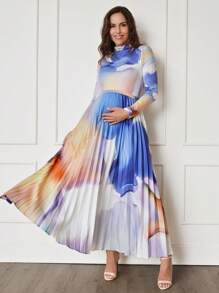 MaterniWear Conjunto de blusa de chifón floral elegante y falda plisada con cintura ajustable para maternidad - Multicolor - Ver 1