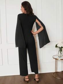 MaterniWear Maternity Elegant Women Jumpsuit With Raglan Sleeve For Pregnant - Black - View 2