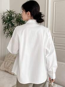DAZY Blouse à manches longues avec application florale de couleur unie oversize pour femmes, vêtements d'automne pour femmes