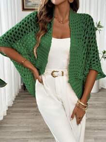 SHEIN LUNE Áo khoác cardigan dáng rộng khoét lỗ tay dơi thanh lịch mùa xuân/hè dành cho nữ - màu xanh lá - Xem 6