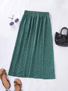SHEIN LUNE Falda con cintura elástica con estampado floral verde para mujer - Verde - Ver 5