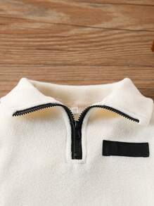 Toddler Girl Fashion Fleece Collared Sweatshirt And Elastic Waist Pocket Sweatpants Set