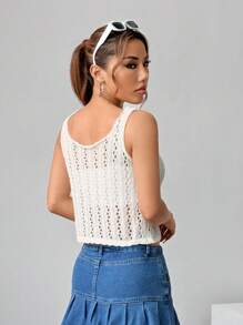 Flirla Áo len chui đầu cổ tròn thắt nút xẻ bên cho nữ màu trơn - Màu be - Xem 7