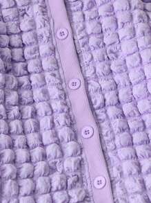 SHEIN Girls(Large) 2024 Fall & Winter New Stylish Korean Cute Bubble Style Hoodie Jacket - Purple - View 3