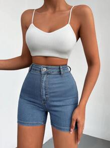 EURMUSE High Waist Denim Shorts - Blue - View 4